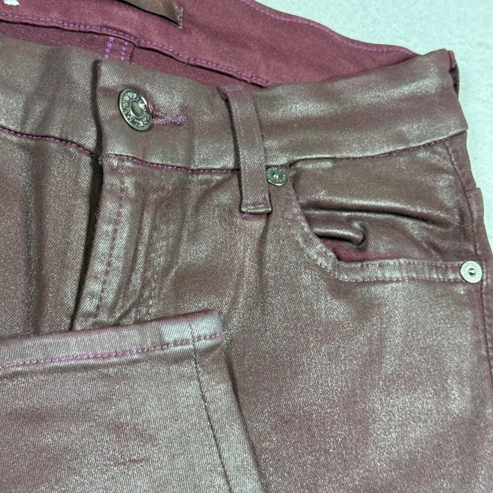 7 For All Mankind Womens Burgundy Coated Skinny Jeans Size 25 Edgy Sleek Denim